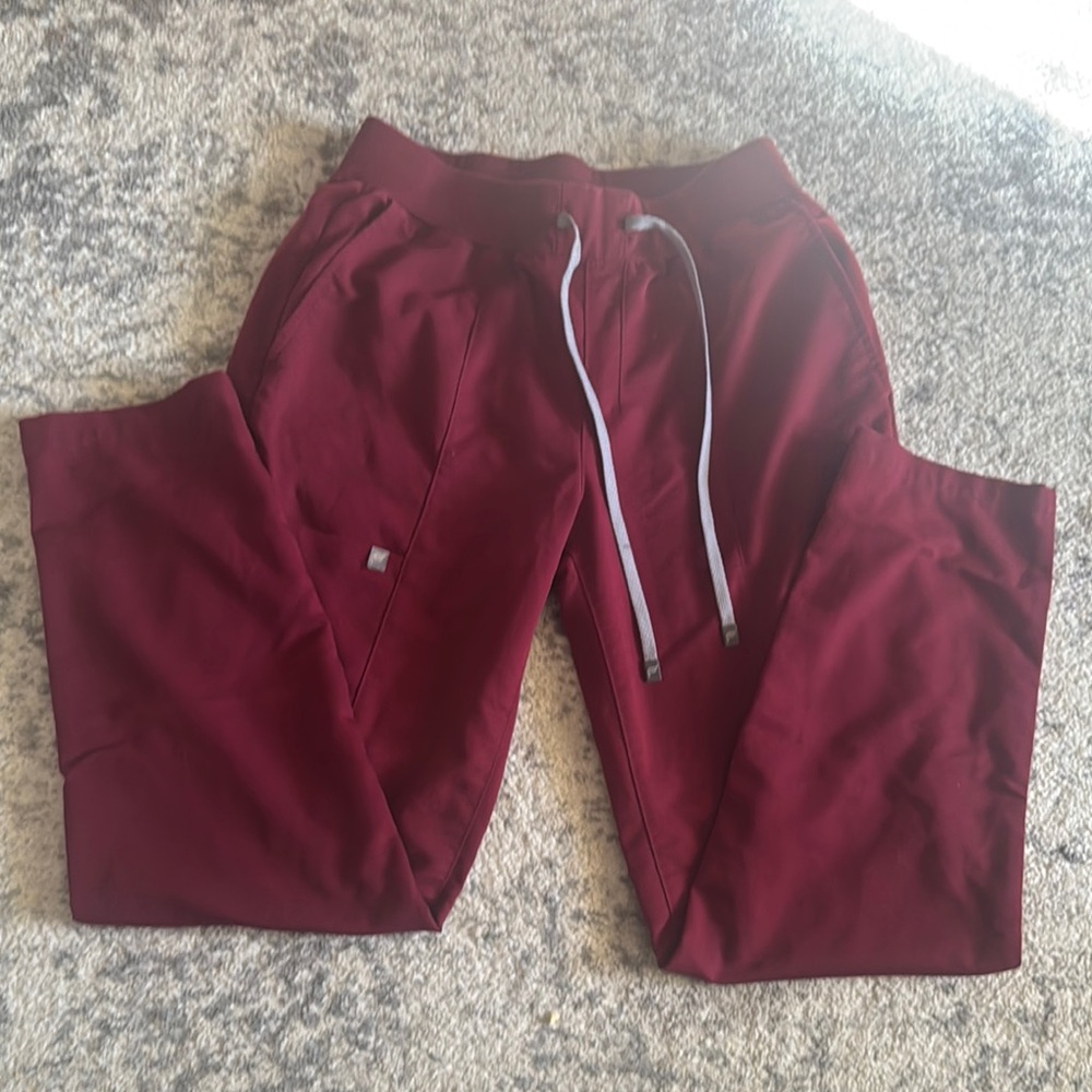 Red Sweatpants with Elastic Waistband and Tapered Legs